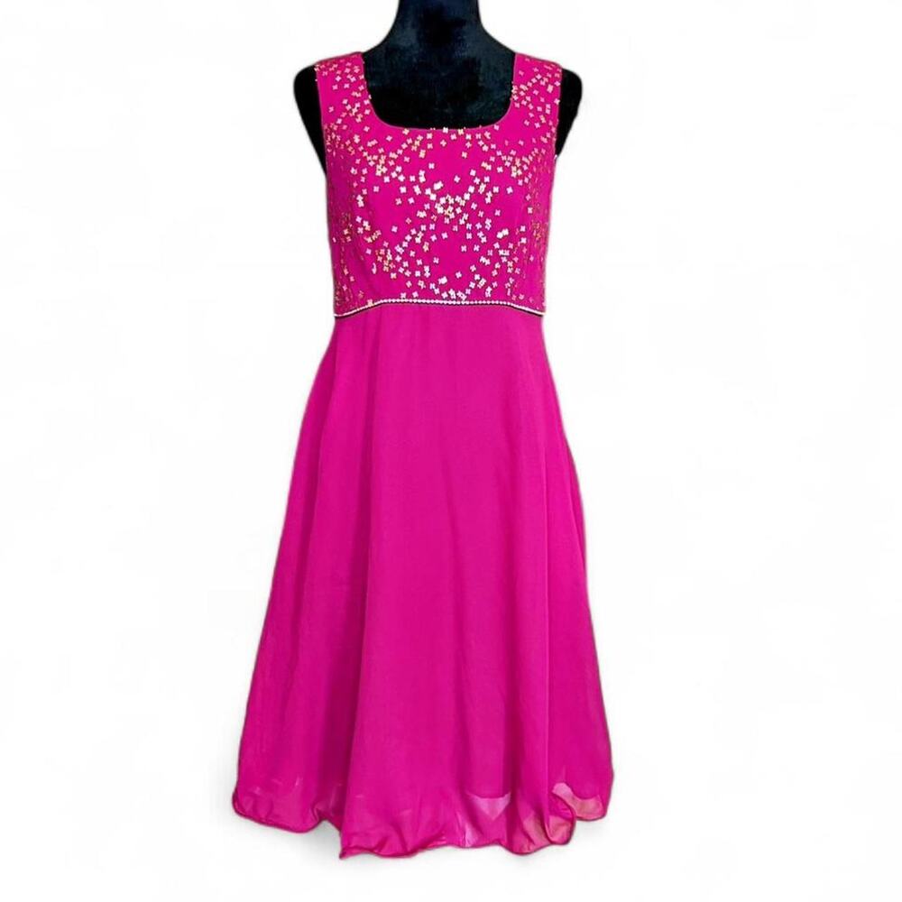 90s Vintage Fuchsia Sequin Midi Dress – Formal Glam L